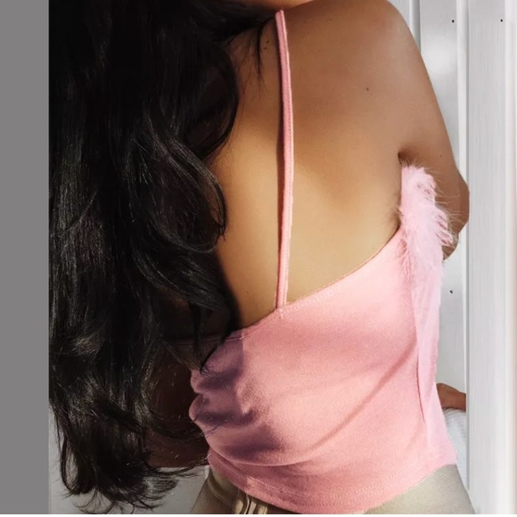 Pink feather boa marabou trim tank top cami shirt club festival rave dancer cute - Picture 8 of 8